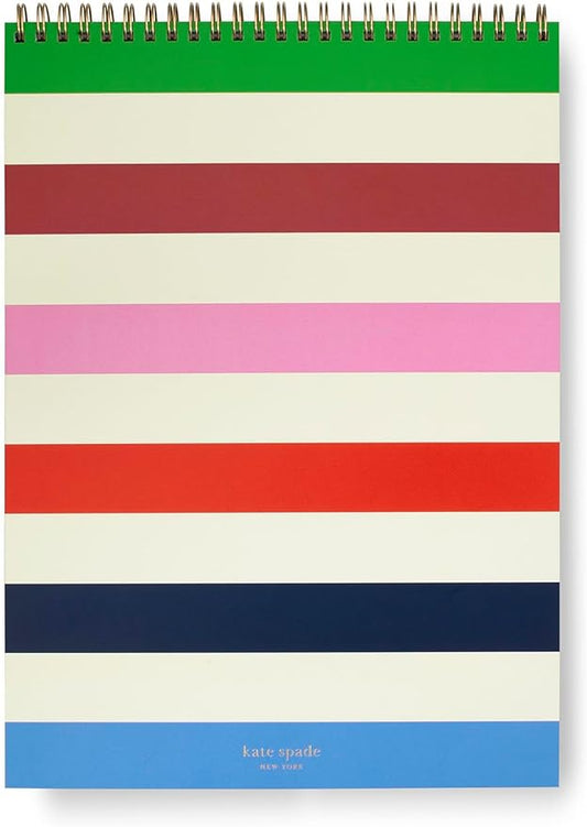 Kate Spade New York Large College Ruled Notebook, Top Spiral Notebook with 160 Pages, 11.75" x 8.5" Writing Pad, Adventure Stripe