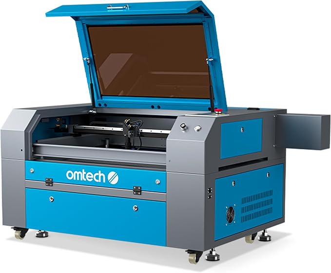 OMTech 90W CO2 Laser Engraver with Water Chiller & LightBurn, 28"x20" Cutting & Engraving Machine with Air Assist, 4-Way Pass, Caster Wheels, RDWorks, for Wood, Glass, Acrylic & More