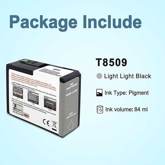 T850 Ink Cartridge T8509 T850900 Remanufactured Work for SureColor P800 (1-Pack, Light Light Black)