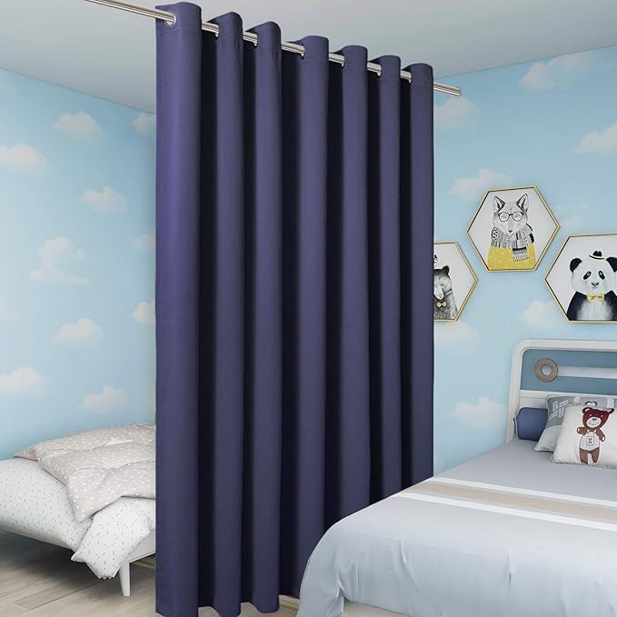BONZER Room Divider Curtain Total Privacy Wall Wide Thermal Insulated Blackout Curtains for Slide Window, 84L x 108W Inch (7L x 9W ft), 1 Panel, Navy