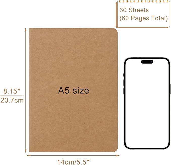 ZCZN 50 Pack A5 Kraft Notebooks Bulk, 8.15x5.5 Inches Lined Paper Journaling Notebooks, Notebooks for Work, Composition Notebooks for School, Journal Notebooks for Office, 60 Pages