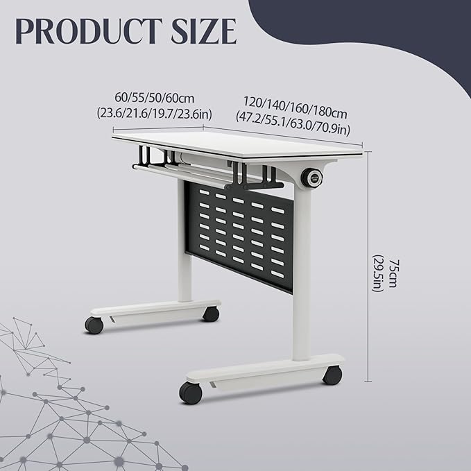 4Pack Conference Room Table, Folding Conference Table for Office Classroom, Mobile Training Tables with Casters Silent Wheels, Large Rectangular Convertible Modular Seminar Tables (L47.2in)