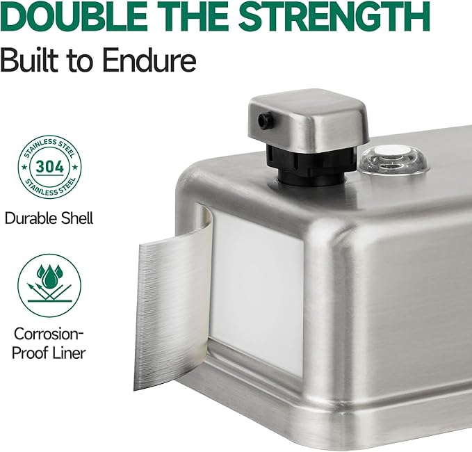 Commercial Wall Mounted Soap Dispenser 37oz 1100ml Large Capacity Brushed Stainless Steel Manual Dispenser for High Traffic Restrooms