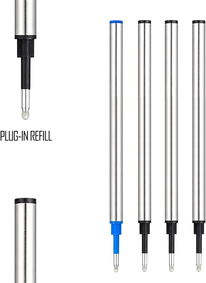 DunBong Rollerball Pen Refills, Roller Ball Fine Point 0.5mm, Red Ink Refill Pack of 5 - Replaceable Ballpoint Pen Refills Medium Point (Black)