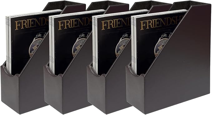 UnionBasic Magazine File Holder - Office Leatherette Desktop Document File Folder Journals Organizer Racks, Coffee, Set of 4