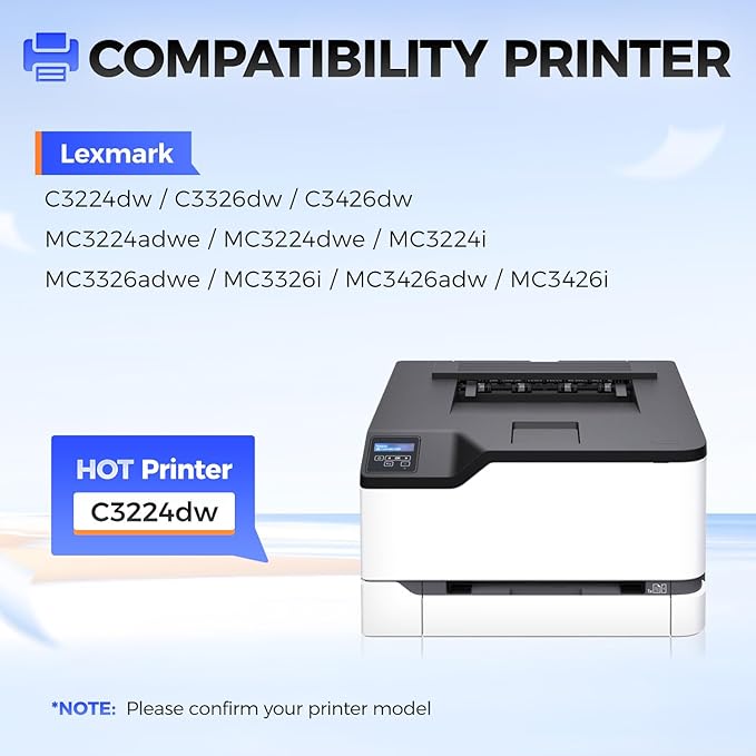 C3210K0 C3210C0 C3210M0 C3210Y0 Toner Cartridge（4-Pack with chip） Replacement Compatible for Lexmark C3224dw C3326dw C3426dw MC3224adwe MC3224dwe MC3224i MC3326adwe MC3326i MC3426adw MC3426i Printer