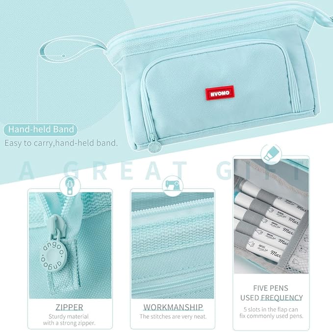 HVOMO Stationery Set,1 large-capacity pencil case,5 quick-drying pens,50 waterproof stickers,2 sticky note pads(200 sheets),1 set of 10-color index labels (200 sheets),Student stationery gift (Blue)