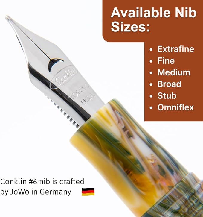 Conklin 1898 Fountain Pen, Misto Orange - Medium Nib | Unique Resin Blend Writing Instrument | JoWo Stainless Steel Nib Made in Germany | Ideal for Pen Enthusiasts