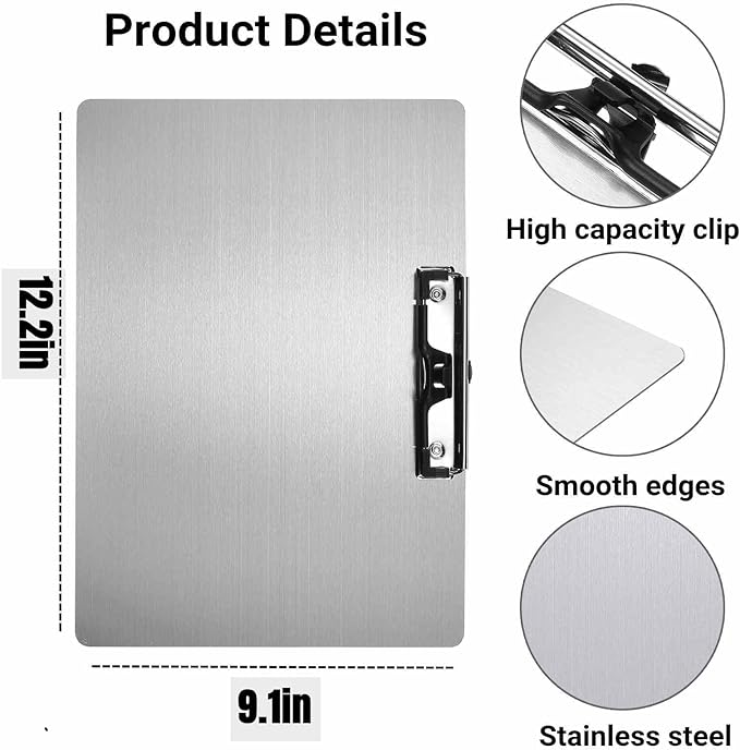 Metal Clipboard with Pen Holder,Letter/A4 Size (8.5x11) Horizontal 304 Stainless Steel Clipboards,Landscape Clip Boards for Office School Supplies(Not to be adsorbed by Magnets)