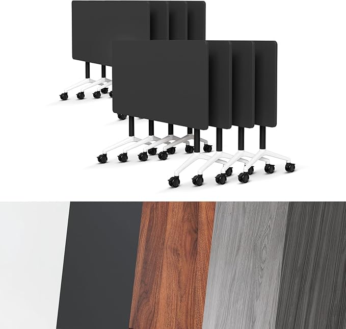 Conference Room Table, Folding Conference Tables,Thicken Grey Tabletop,Flip Top Wooden Seminar Meeting Room Table for Conference Room Offices (8, Black, 55.1”)