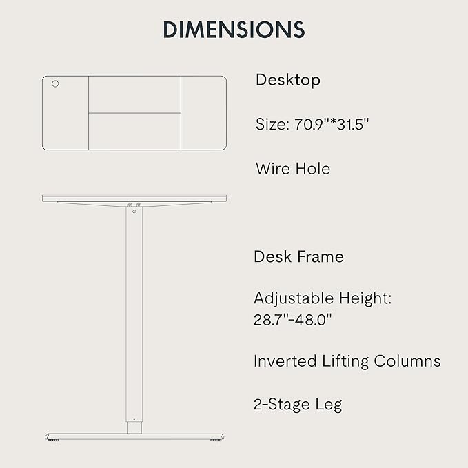 Adjustable Stand Up Desk, Large 71x31 Inches Height Adjustable Standing Desk with Cable Management, Home Office Computer Desk with Memory Preset & Charging USB Port & Sedentary Reminder