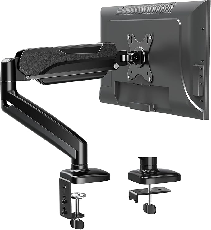 MOUNTUP Single Monitor Desk Mount, Adjustable Gas Spring Monitor Arm Support Max 32 Inch Screen, Computer Monitors Stand with Clamp/Grommet Mounting Base, VESA Mounts Fit 4.4-17.6lbs Computer, Black