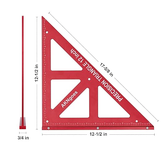 Precision Triangle Square 12inch, Metric & Imperial Scale Framing Square for Precise 90 and 45-Degree Measurement, Aluminum Alloy Architect Ruler for Carpenter