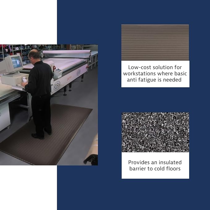 Notrax 410 Airug® 2' x 60' x 3/8" Anti Fatigue Mat, Enhanced Slip Resistance with Beveled Edges and Ribbed Surface, Ideal for Industrial and Commercial Workplaces, Black, 410R0324BL