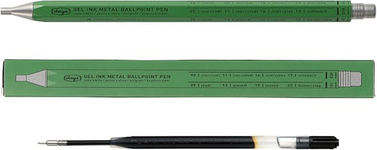MARK'STYLE days, Gel Ink Metal Ballpoint Pen - 0.5mm Retractable Black Ink, Retro styling Light Weigh Pen, Made in Japan- Perfect for School, Office, and Journaling (Green)