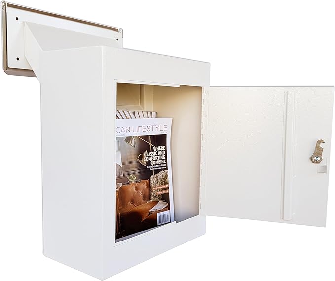 Through-The-Wall Drop Box with Rainproof Cover | Heavy Duty Through Wall Mailbox with 10-Inch Adjustable Chute | Rainproof Locking Drop Safe for Mail, Rent, Checks, Cash, and Keys, White