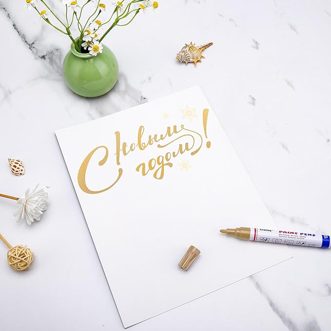 Gold Paint Markers, 8 Pack Oil-Based Waterproof Quick Dry Permanent Paint Pen Set for Rocks Painting, Wood, Fabric, Plastic, Canvas, Glass, Mugs, Metal, Tire, Stone, DIY Craft, Copper