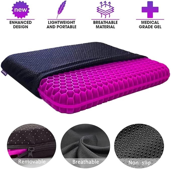 Gel Seat Cushion, Egg Seat Cushion for Tailbone, Back, Sciatica Pain Relief - Gel Enhanced Chair Pads with Non-Slip Cover for Office Home Chair Car Seat Wheelchair (Extra Thick, Violet)