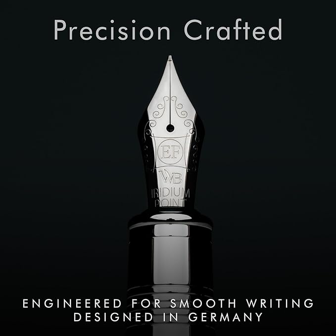 Wordsworth & Black Majesti Fountain Pen-(Checked), Luxury Case, Chrome Finish; Extra Fine Nib- Ink Cartridges, Refillable Ink Converter-Calligraphy Pen-Best Business Gift Set for Men & Women