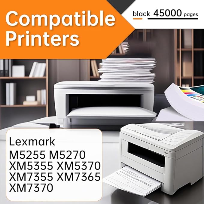 25B3074 High Yield Black Toner Cartridge (45,000 Pages) - Compatible with Lexmark M5255 M5270 XM5355 XM5370 XM7355 XM7365 XM7370 Printers(with Chip)