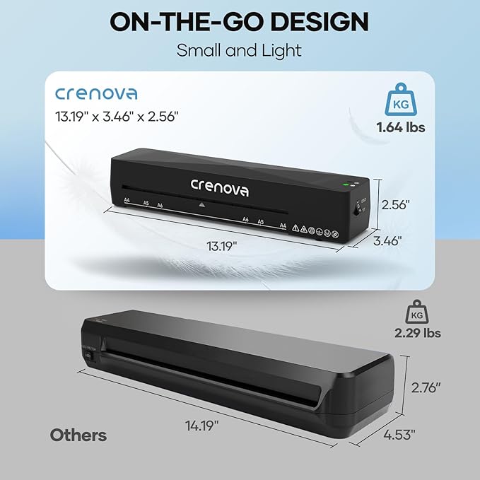 Crenova Laminator Machine with 10 Laminating Sheets, A4 Laminating Machine Hot & Cold with Fast Warm Technology, Thermal Laminator 9 Inch for Home Office School Business Black