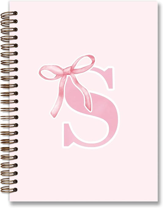 Coquette Trendy Preppy Pink Bow Spiral Notebook,Initial S Journal Personalized Teen Girl Gifts,Monogrammed Gifts for Women Teen Girl,College Ruled Hardcover Spiral Notebook 5.5 x 8.3