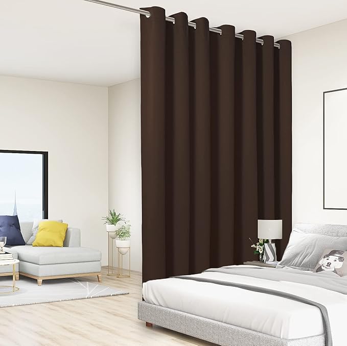 BONZER Room Divider Curtain Screen Partitions Total Privacy Wall Grommet Wide Blackout Curtains for Living Room, 84L x 108W Inch (7L x 9W ft), 1 Panel, Chocolate