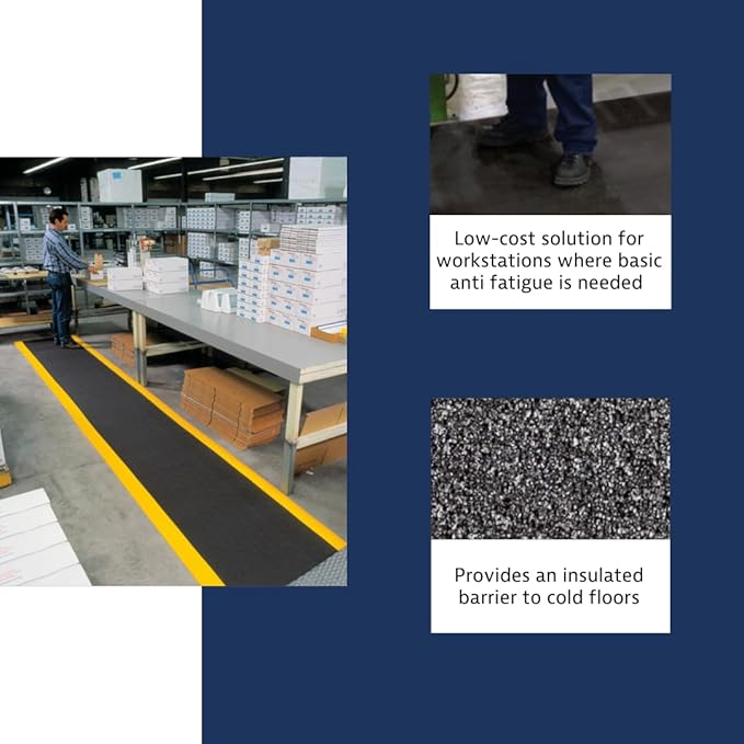 Notrax 411 Sof-Tred™ 3' x 60' x 3/8" Anti Fatigue Mat, Enhanced Slip Resistance with Beveled Edges and Pebbled Surface, Ideal for Industrial and Commercial Workplaces, Black/Yellow, 411R0336BY
