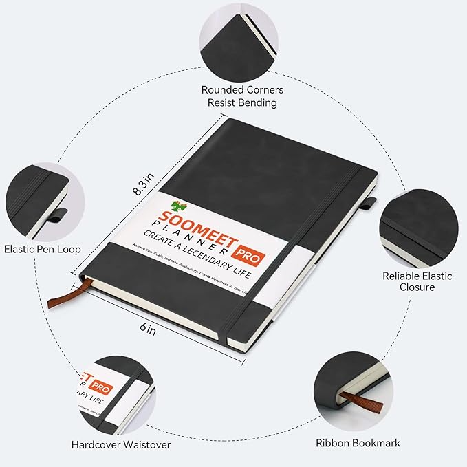 Lined Journal Notebook, 200 Pages, Leather Hardcover Notebooks, A5 College Ruled Thick Classic with Pen Loop Notebook Journals for Writing, for Women Men Office School, 5.75'' X 8.38'', Black