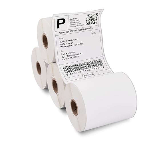HP 4” x 6” Direct Thermal Shipping Labels, 4 Rolls 250 Sheets per Roll, Multipurpose Thermal Labels for Personal or Business Use, Compatible with HP and Other Thermal Label Printers, White