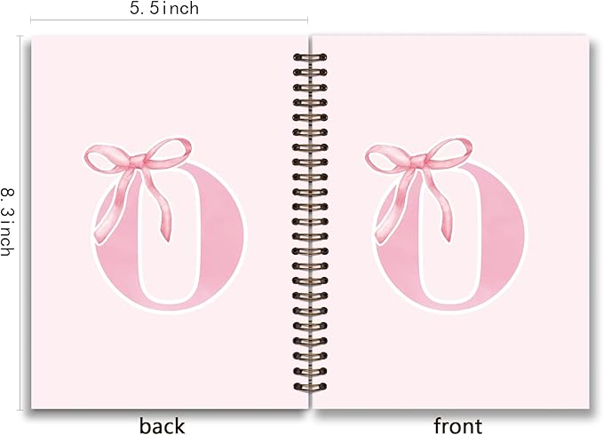 Coquette Trendy Preppy Pink Bow Spiral Notebook,Initial O Journal Personalized Teen Girl Gifts,Monogrammed Gifts for Women Teen Girl,College Ruled Hardcover Spiral Notebook 5.5 x 8.3