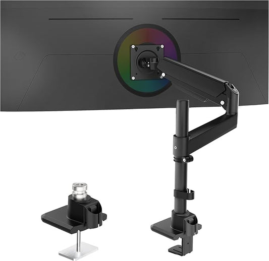 Heavy Duty Monitor Arm for 13-49 Inch Ultrawide Screens, Holds Up to 44lbs, Fully Adjustable Single Monitor Mount, with Clamp & Grommet Base, 75/100mm VESA Desk Mount, Black