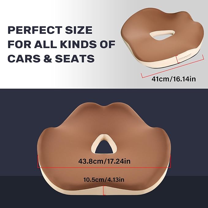 Coverado Car Seat Cushion, Memory Foam Office Chair Cushion for Car, Everlasting Comfort Sciatica & Hip & Tailbone Pain Relief Cushion for Long Sitting Driver Office Worker-Beige