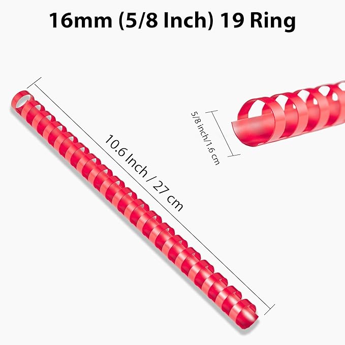 TOTiyea 60 Pack 19 Ring Plastic Binding Combs, Comb Binding Spines, 5/8 Inch (16mm) Diameter, 125 Sheet Capacity, Letter Size, Assorted Colors (Clear, White, Red, Yellow, Blue, and Green)