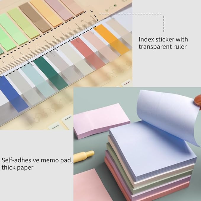 HVOMO Stationery Set,1 large-capacity pencil case,5 quick-drying pens,50 waterproof stickers,2 sticky note pads(200 sheets),1 set of 10-color index labels (200 sheets),Student stationery gift (Black)