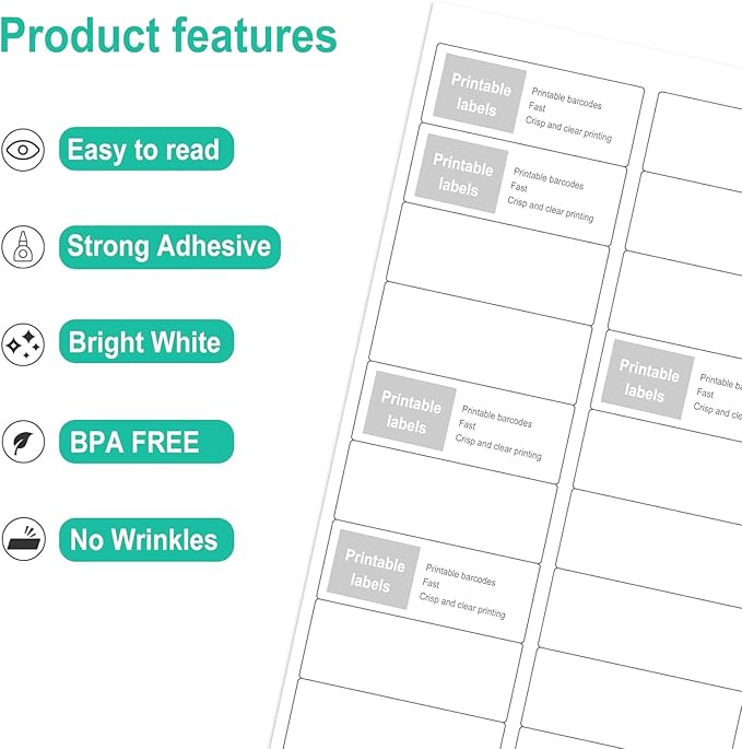 L LIKED Printable Address Labels, 1" x 2-5/8", 1,500 Labels, 30 per Sheet, Label Stickers for Envelopes (50 Sheets)