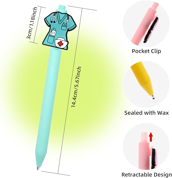 Nursing Pens 10Pcs Cute Novelty Gel Pens Funny Doctor Ballpoint Pen Nurse Accessories for Work Aesthetic Black Ink for Cna Medical Nursing Student Supplies Nurse Week Back to School gifts Party Favor