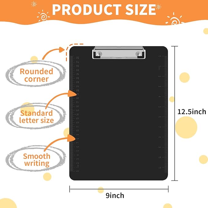 Black Clipboards, PANDRI 26 Pack Plastic Black Clipboards with Low Profile Clip 12.5 x 9 Standard Letter Size Clipboard for classrooms Office