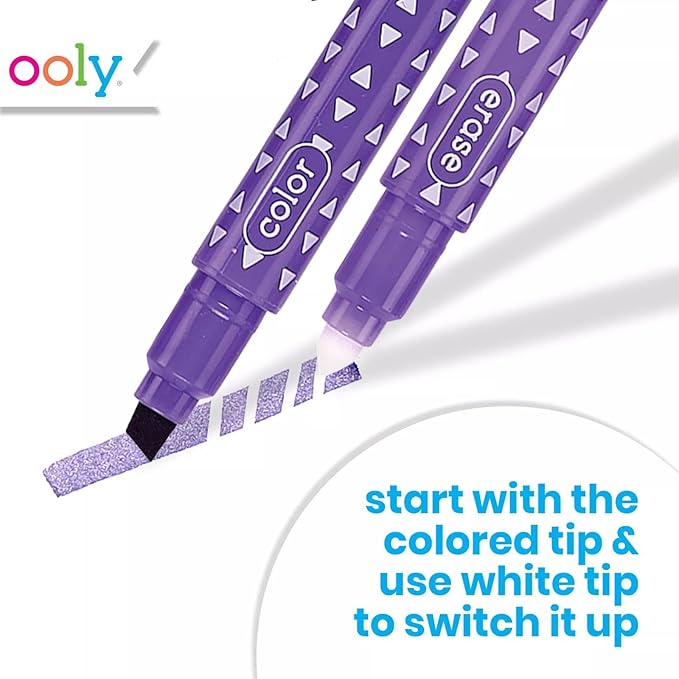 Ooly Switch-eroo Color Changing and Make No Mistakes Erasable 24 Dual Tip Markers, 12 Color Change Markers Erasable for Kids Back to School Supplies, Chisel Tip