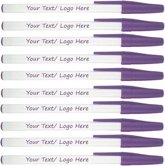 Personalized Stick Pens With your Custom Logo or Text-500 Pack Bulk-for Businesses, Parties, and Events, Custom Printed Slim Ballpoint Pens with Cap, Purple, Black Ink