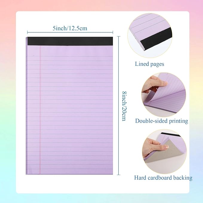 Gueevin 12 Pcs 5'' x 8'' Colored Lined Legal Pads Letter Size 40 Sheets Per Notepads Micro Perforated Notebook and Writing Pad for School, College, Office, Business(Multicolor)