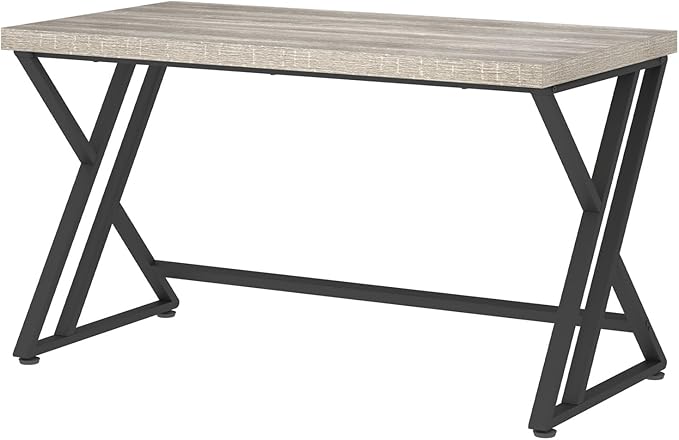 LVB Grey Computer Office Desk, Industrial Wood PC Gaming Gray Desk for Home Office, Modern Wooden Metal Study Work Bedroom Table, Farmhouse Executive Writing Desk with Storage, 55 Inch, Light Grey Oak