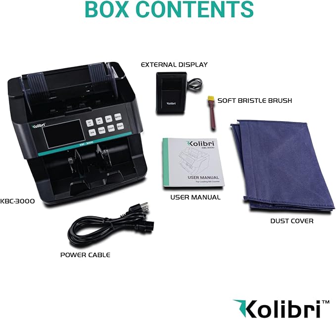 Kolibri KBC-3000 Money Counter with UV/IR Counterfeit Detection – Top Loading Bill Counting Machine w/ValuCount™, Add and Batch Modes – Fast Counting Speed 1,200 Notes/Min