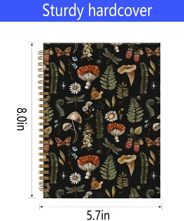 Spiral Journal Notebook,A5 Hardcover Lined Journals for Women Girl 6 x 8.3 in,120 Pages Thick Paper,Cute College Ruled Writing Notebook for Gifts Office Work School(Mushroom Forest Plant)
