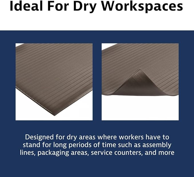 Notrax 410 Airug® 2' x 3' x 3/8" Anti Fatigue Mat, Enhanced Slip Resistance with Beveled Edges and Ribbed Surface, Ideal for Industrial and Commercial Workplaces, Grey, 410S0323BL
