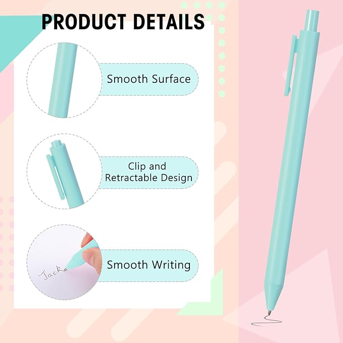 Teling 100 Pcs Ballpoint Pens Retractable Comfortable Cute Stylish Writing Pens in Medium Point 1.0 mm for Office Supplies(Light Blue)