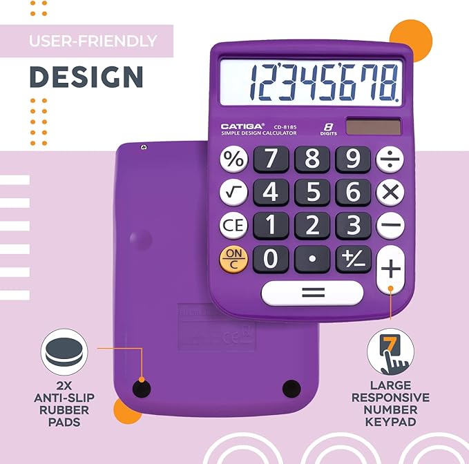 CATIGA Desktop Calculator 8 Digit with Solar Power and Easy to Read LCD Display, Big Buttons, for Home, Office, School, Class and Business, 4 Function Small Basic Calculators for Desk, CD-8185