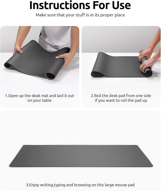 YSAGi Leather Desk Protector, Office Mat, Large Mouse Mat, Non-Slip PU Leather Blotter, Laptop Pad, Waterproof Writing Pad for Office and Home (Dark Grey, 31.5" x 15.8")