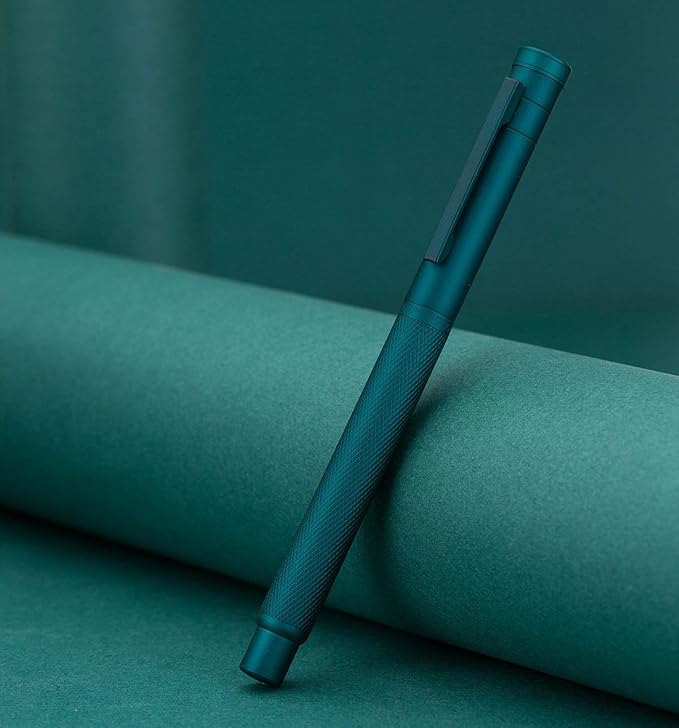 Asvine Dark Green Fude Pen, Bent Nib Fountain Pen Calligraphy (Fine to Broad) with Converter and Metal Pen Case Set