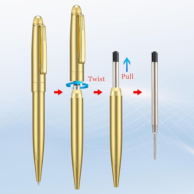 5 PCS Golden Ballpoint Pens with Extra Refills Set, 1mm Medium Point Black Ink, Great Smooth Writing Metal Pen for Business Office Teacher Student Wedding Guest Gift (Gold Trim)